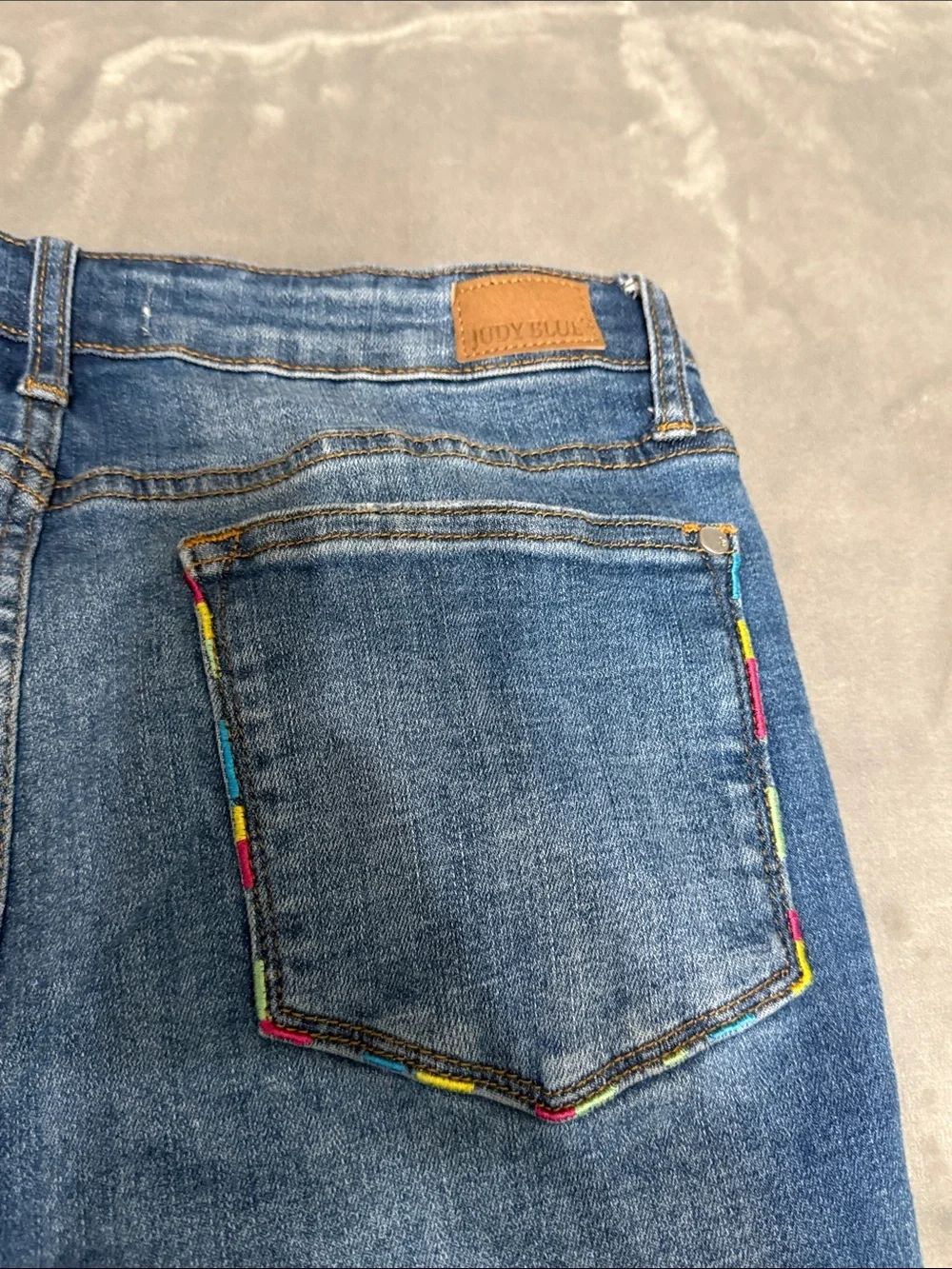 Judy Blue Medium Blue Rainbow Distressed Skinny Jeans style# JB88266 item: 72503